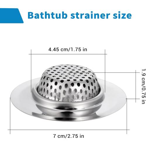 2 Pack Bathtub Drain Strainer, 2.75 Top / 1.75 Basket Stainless Steel Drain Hair Catcher, Perfect for Bathroom Sink Bathtub Vanity Sink Basin Shower Room Balcony Floor Drain (2)