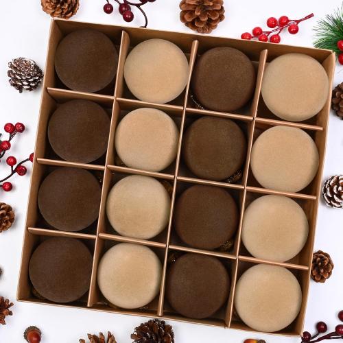 Elyum Brown Khaki 3.15 Velvet Christmas Ornaments, 16 Pcs Christmas Balls