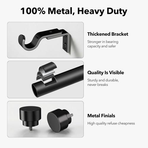 2 Pack Heavy Duty Curtain Rods for Windows 66 to 120 Inch, 1 Inch Black Adjustable Curtain Rod Set with Easy Installation and Modern Design (A1,Black,30-120,2Pack)