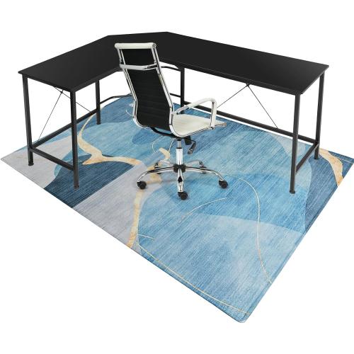 Office Chair Mat, Gsmmatwin 50 x 65 (6mm) Thick Blue Modern Chair Mat, Anti-Slip Under Desk Chair Carpet for Hardwood Floor, Belgian Velvet Surface, Machine Washable Under Desk Rug for Office Home