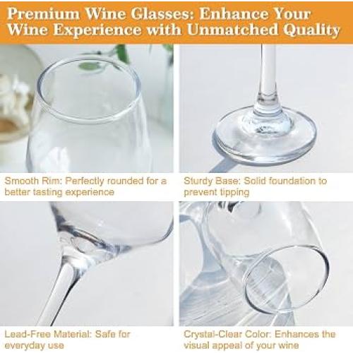 GLAZVIA Wine Glasses Set of 6, 12oz Classic Stemmed Glasses, Thick & Clear