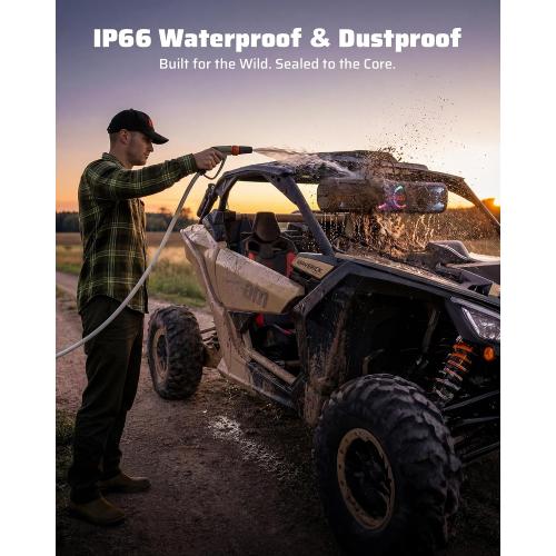Ehaho 26'' UTV Sound Bar, Golf Cart Speaker Bluetooth with RGB Party Lights | 6-Speaker SXS SoundBar, IP66 Waterproof ATV Speaker System with EQ, Party Mode, RF Remote, AUX for Polaris RZR CFmoto Can-Am