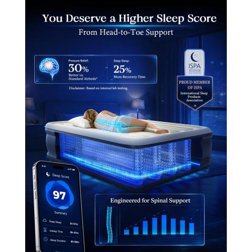 VOSSER Air Mattress Queen with Built-in Pump, Blow up Bed,18 Raised