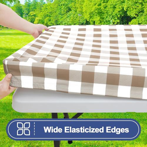 Smiry 4 Foot Picnic Table Cloth 2 Pack, Elastic Fitted Polyester Tablecloth