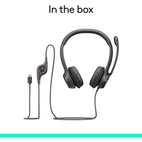 Logitech H391 Wired Headset PC/Laptop Stereo Headphones, USB-C, Graphite