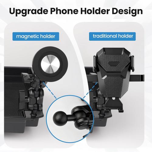 FIILINES Front Center Seat Headrest Organizer for 2011-2025 Ford F150 F250 F350 F450 F550 F650 Accessories, Coin Storage Box with Phone Holder and Large-Capacity Cup Holder (Jump Seat Only)