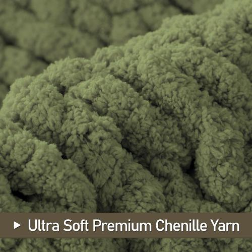 Size Large Color Green Chunky Knit Throw Blanket , 100% Handmade with Soft Chenille Yarn, 4.4lbs Thick Cable Knitted Blankets, Large Rope Knot Crochet Throws for Couch Sofa Bed Home Decor, Olive Green