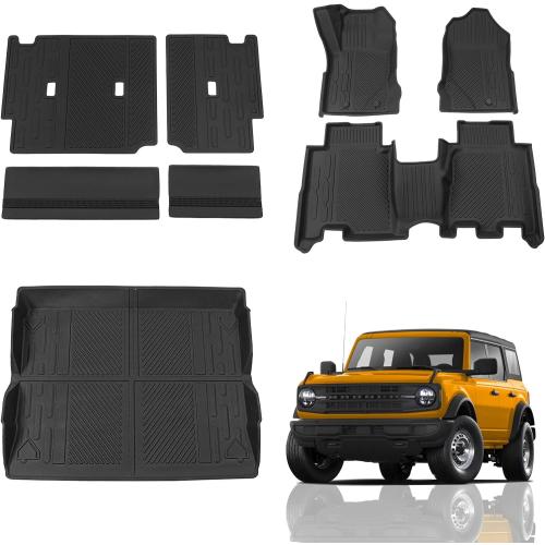 Floor Mats Compatible with 2021 2022 2023 2024 2025 2026 Ford Bronco Trunk Mat Cargo Liner Kick Mat for Ford Bronco Accessories 4 Door(Trunk Mat Floor Mats Rear Backrest Mats)