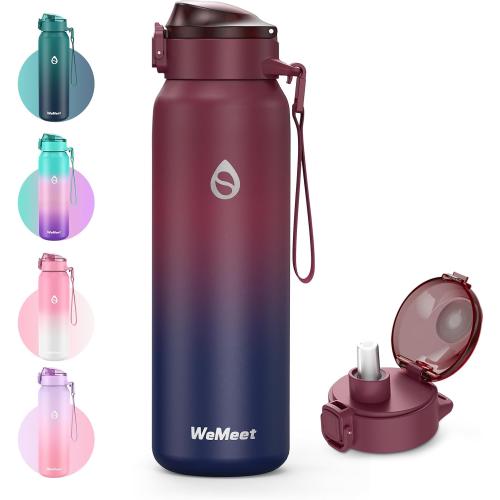 WEMEET 32oz Water Bottle with Removable Straw and Spout Lid Two Ways to Drink, 18/10 Stainless Steel Insulated Water Bottle, BPA-Free, Leak Proof, Double wall, for Sports, Gym