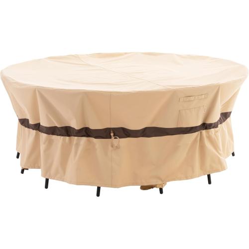 WJ-X3 Round Patio Furniture Cover, 62 D x 31 H, Beige & Coffee