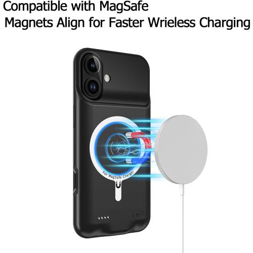 Battery Case for iPhone 16, Upgraded 10000mAh Battery Pack Rechargeable Charger Case Support Carplay with Wireless Charging Compatible for iPhone 16 (6.1 inch) External Battery Charging Case (Black)