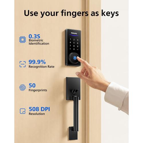 Philips Wi-Fi Front Lock Set, Smart Keypad Deadbolt Lock with 2 Handles