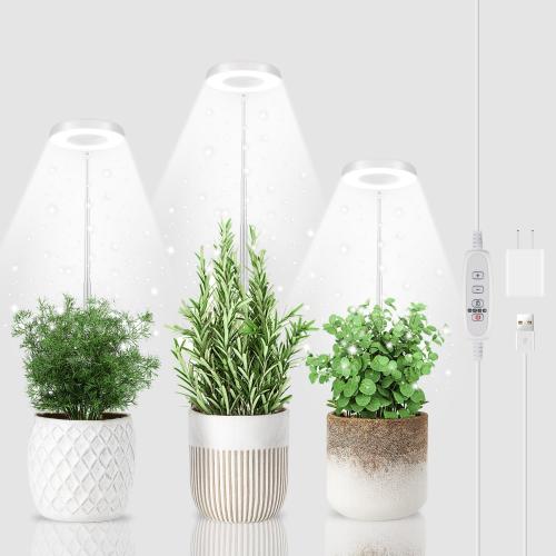 GYTF 3 Pack Halo Grow Light for Indoor Plants, 6000K 48 LEDs Full Spectrum Plant Lamp with Dimmable & Timer 4/8/12/18Hrs for Succulents, Mini Bonsai, Small Plants, Height Adjustable