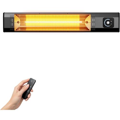 Wall-Mounted Electric Patio Heater, 34 1500W Infrared Heater With Motion Sensor, IPX5 Waterproof, 9 Heat Level & 9H Timer, Indoor & Outdoor Heaters for Patio, Backyard, Garage, and Decks