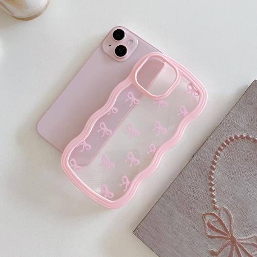 QLTYPRI Bow Case for iPhone 17e / iPhone 16e, Clear Cute Ribbon Bow Phone Case Curly Wavy Aesthetic Phone Case, Slim Soft Transparent Shockproof Protective Cover for Women Girls - Pink