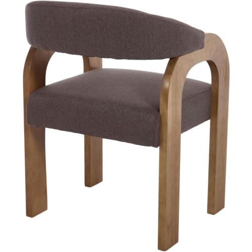 Farmhouse Dining Chairs Set of 2 - Upholstered Armchairs with Linen Cushions & Curved Wooden Arms, Barrel Wood Kitchen Chairs for Dining Room/Cafe/Kitchen Island (Espresso Brown)