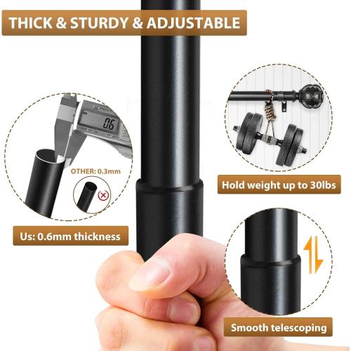 KAMANINA 1 Inch Double Curtain Rods for Windows 36 to 72 Inches (3-6 Feet)，Black Heavy Duty Double Curtain Rod, Telescoping Drapery Rod with Netted Texture Finials