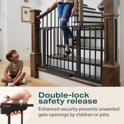Cumbor 30-46 Baby Gate for Stairs, Mom's Choice Awards Winner-Auto Close Dog Gate for The House, Gifts for Mom, Easy Install Pressure Mounted Pet Gates for Doorways, Black