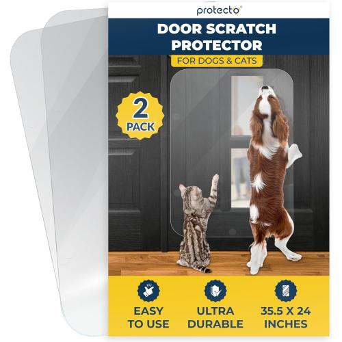 PROTECTO 2-Pack Heavy Duty Door Protector from Dog Scratching, 35.5 x 24” Clear Door Scratch Protector, Easy to Install on Window, Wall, Screen & Sliding Doors | Cat Scratch Guard for Indoors Outdoors