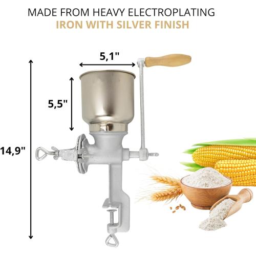 Handheld Iron Grain Mill - Manual Mill Food Grinder Hand Crack Corn Grinder Crank Grains Oats Corn Wheat Coffee Nuts Malt Mill Hand Operated Corn Grinder with High Hopper