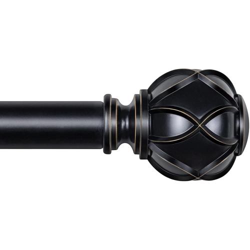 KAMANINA Black Curtain Rod 32 to 58 Inch(2.6-4.8Ft), Adjustable Heavy Duty Curtain Rods for Windows 28 to 48 Inch, 7/8 Inch Drapery Rods with Decorative Netted Texture End