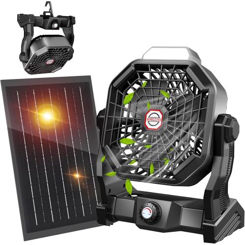 JINLICTE Solar Fan with LED Lantern, Camping Fan with 7W Solar Panel, Rechargeable Solar Powered for Outside, Quiet Battery Operated Tent for Picnic, Barbecue, Fishing, Travel