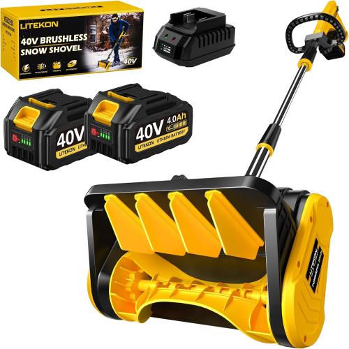 Litekon Cordless Snow Shovel, 40V | 13-Inch | 4.0-Ah High Power Brushless Snow Blower, Battery-Powered Snow Blower for Patio, Deck, Driveway (2 * 40V Battery & Quick Charger Included)