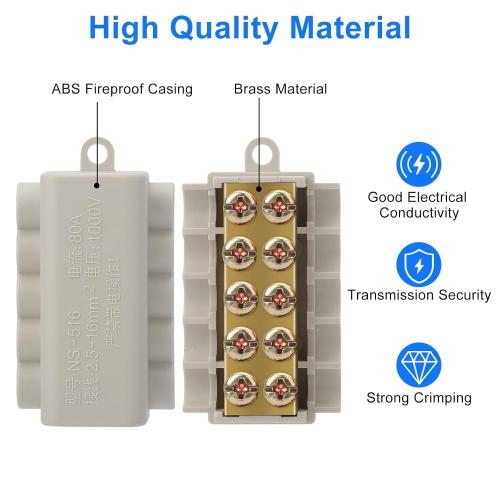 Linkstyle 6PCS 6 AWG Wire Connector Nut Kit, 80A 14-6 Gauge Screw-Fixed Type Quick Wiring Splicing Compact Brass Terminal Butt Connectors, 1 in 9 Out