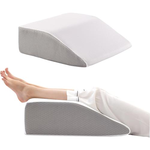 Leg Pillow Elevation Blood Circulation, Wedge Pillow for Legs Swelling, Leg Elevating Wedge Pillow for After Surgery, Foot Knee Pillow for Leg Rest, Sleeping, Memory Foam Top, 8in, White/Grey