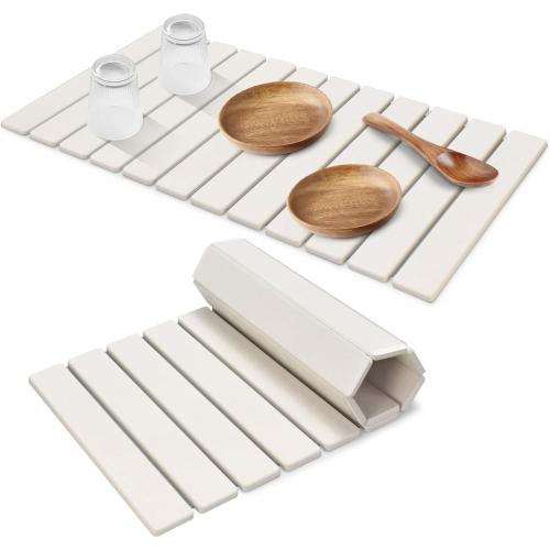 Extral Large Stone Dish Drying Mats for Kitchen Counter, 28(L)×16(W) Quick Dry Dish Drying Mat, Collapsible Eco-Friendly Absorbent Diatomaceous Earth Mat for Dishes Cups, Match Any Countertop
