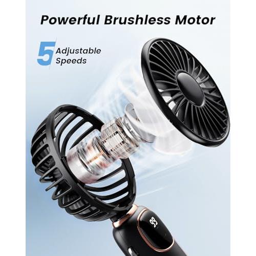 coldSky Portable Handheld Fan, 4000mAh Rechargeable Personal Fan - Black | 3-in-1 Hand, Desk & Neck Fan, 20H Max Cooling, 5 Speed, LED Display, 90° Foldable Fan for Travel/Indoor/Outdoor/Gifts