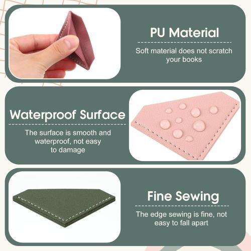 36 Pcs Leather Corner Bookmarks Diamond Shape Handmade Reading Gifts for Women Book Lovers Teachers Students School Office Home Supplies, 6 Colors