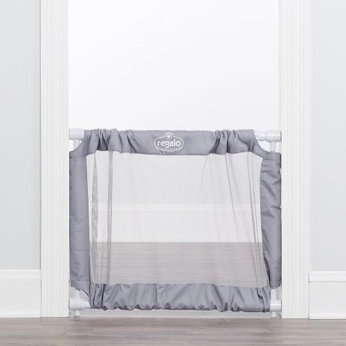 Regalo 50 Extra Wide Gray Expandable Mesh Gate, Pressure Mounted, Includes Rubber Bumpers to Protect Walls, Gray
