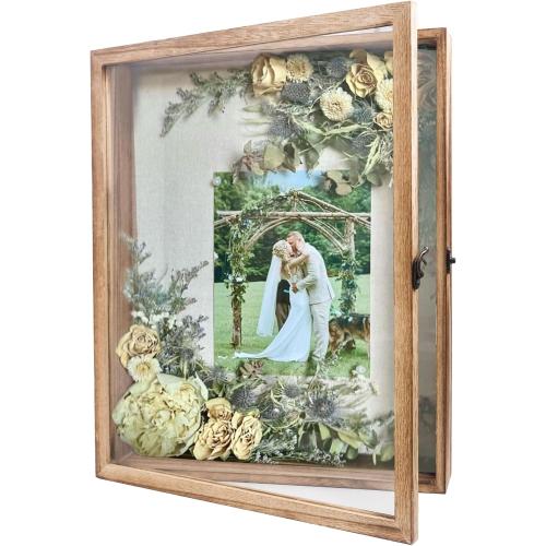 Large Shadow Box Frame 13x16 Display Case, Wood Wedding Bouquet Memory Box