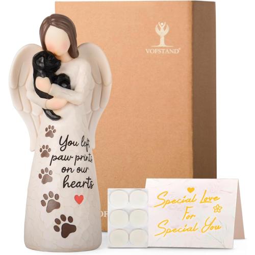 Pet Memorial Gifts, Black Dog | Angel of Comfort Embraces Pet Over Rainbow Bridge, Sculpted Hand Painted Figure, Includes Sympathy Card, For Pet Loss