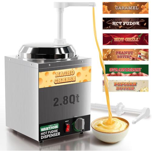 WantJoin Nacho Cheese Dispenser with Pump,2.8Qt Nacho Cheese Warmer,Stainless Steel Hot Fudge Warmer W/5-Level Temperature Adjustment,Commercial Hot Fudge Dispenser for Hot Fudge Cheese Caramel