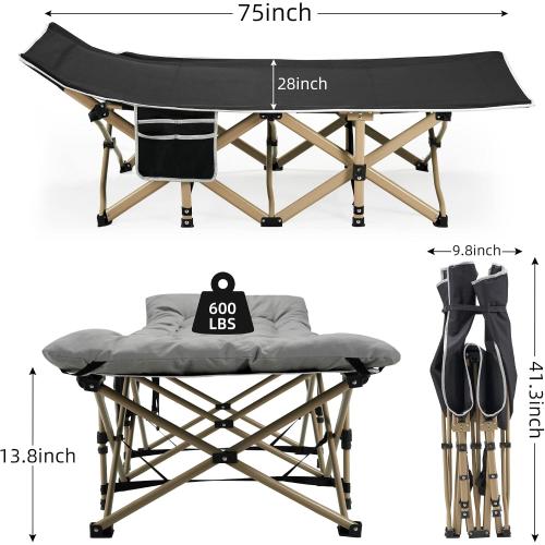 Fragess Portable Camping Cot, 600LBS Max Load, Extra Wide with Thick Mattress, Folding Cot for Outdoor Camping/Office, Home Nap (Grey)