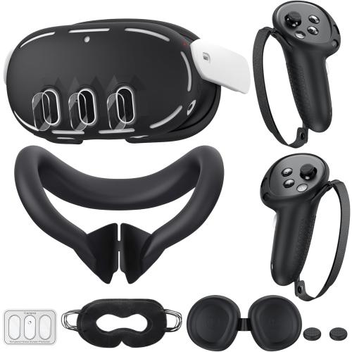 Silicone Cover Compatible with Meta/Oculus Quest 3 Accessories, VR Silicone Face Cover, VR Shell Cover,Touch Controller Grip Case,Camera Lens Protector Set (Black)