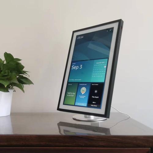 ATOPCAENRT Made for Amazon Echo Show 15 Tilt and Swivel Stand - Premium Aluminum Design, Adjustable and 360-degree Rotatable Display Screen for Portrait and Landscape Orientations Silver