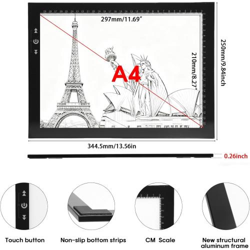 HSK 9”x13”LED Artist tracing Light Box Copy Table, Adjustable High Brightness Light Pad for Tatto Drawing, Sketching, Animation, Diamond Painting Accessories