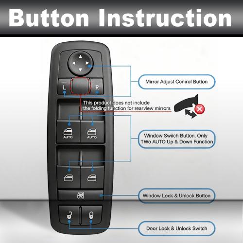Driver Side Master Power Window Switch | Fits 2011–2020 Chrysler 300, 2015–2017 Chrysler 200, 2011–2019 Dodge Charger, 2016–2022 Ram 1500–5500 | Replaces 68139805AB, 56046823AE，68231805AA