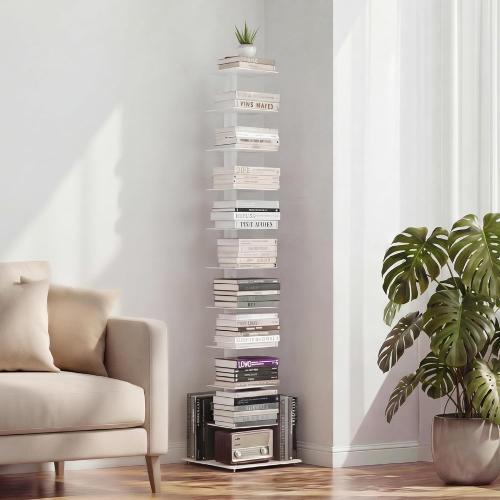Suchtale 11-Tier Spine Bookshelf, Tall Slim Vertical Book Tower, White | Narrow Design Maximizes Vertical Storage in Small Spaces. Adjustable Shelf Directions Fit Living Rooms, Bedrooms and Offices.