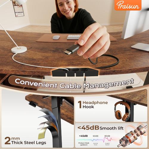 PRAISUN 55.1'' L Standing Desk with Outlets, Cabinet with Shelves, Drawers