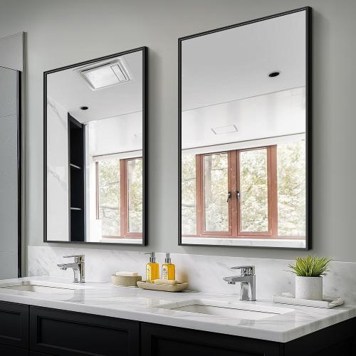 TRAHOME Bathroom Vanity Mirror for Wall, 2 Pack 36 x 24 Metal Framed Rectangular Bathroom Wall Mirror for Over Sink, HD Shatterproof Glass, Hangs Horizontally or Vertically(Black)