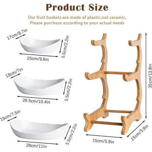 Fruit Bowl for Kitchen Counter, 3 Tier Plastic Serving Bowls with Bamboo Stand, Tiered Fruit Basket for Fruits Vegetable Storage, Cake, Dessert, Nuts, Snack, Salad for Party Wedding