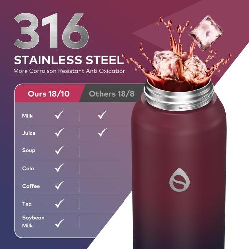 WEMEET 32oz Water Bottle with Removable Straw and Spout Lid Two Ways to Drink, 18/10 Stainless Steel Insulated Water Bottle, BPA-Free, Leak Proof, Double wall, for Sports, Gym