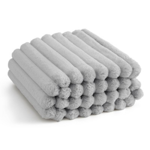 Bedsure Throw Fleece Blanket for Couch - Super Soft Cozy Blankets for Women, Cute Small Fleece Throws for Girls, Light Grey, 50x60 Inches, Wider Strip