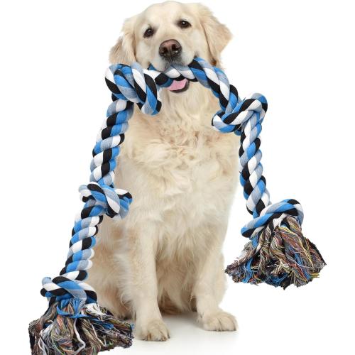LECHONG Dog Toys for Aggressive Chewers Tough Rope Chew Toys for Large and Medium Dog 3 Feet 5 Knots Indestructible Cotton Rope for Large Breed Dog Tug of War Dog Toy Teeth Cleaning