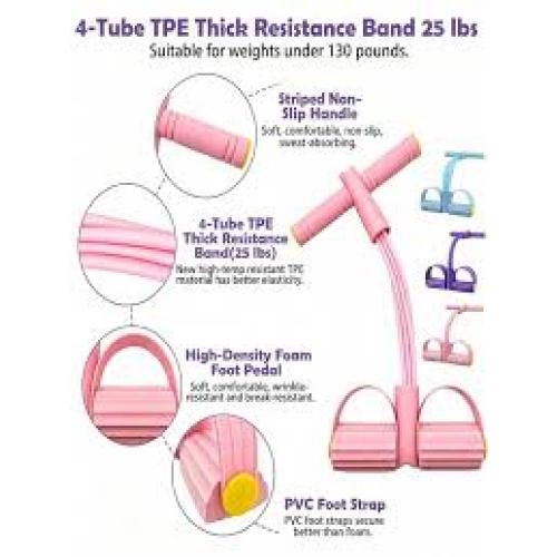 4-Tube Yoga Pedal Resistance Band, Suitable For Home Workout, Used For Full Body Training, Abdominal Sculpting, Rowing And Flexibility Exercises, Stackable Fitness Equipment, Suitable For Yoga And Body Shaping, 8-Shaped, Pull-Up Band,