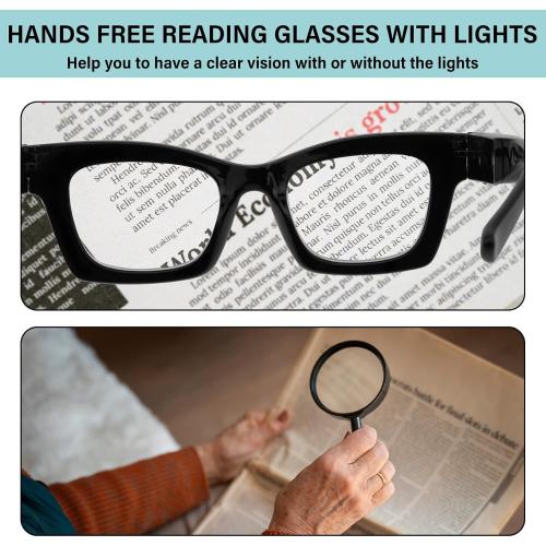 Magnifying Glasses with Light Rechargeable Reading Glasses Bright LED Readers with Lights for Close Work Reading